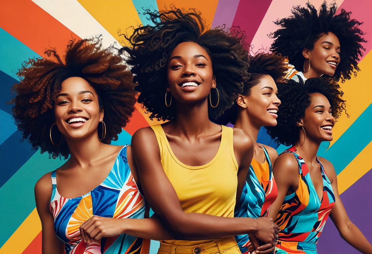 A vibrant and dynamic collage of animated women engaged in adventurous and playful scenarios, showcasing empowerment and confidence. The background features artistic elements like flowing patterns and bright colors that emphasize passion and freedom. Include hints of abstract adult themes while maintaining a sense of creativity and allure. Super-realistic. Bright colors. 3D.