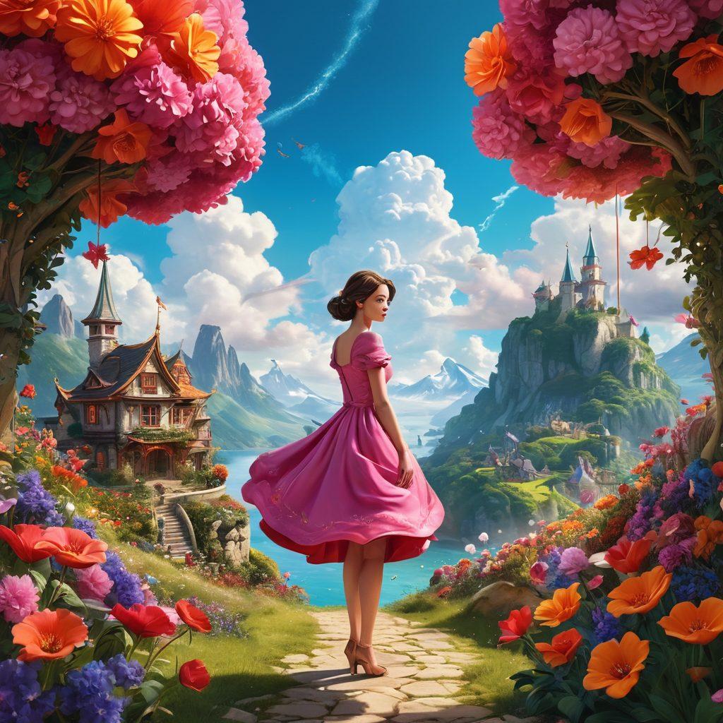 A vibrant, colorful scene depicting an imaginative paradise filled with fantasy elements, showcasing voluptuous, confident amateur characters in playful poses. The setting includes whimsical backgrounds with exaggerated features and a playful atmosphere, enticing the viewer's curiosity. Subtle hints of adult themes are juxtaposed with cartoonish innocence to create an engaging visual narrative. The image should evoke a sense of adventure and exploration in a world of fantasy. 3D. vibrant colors.